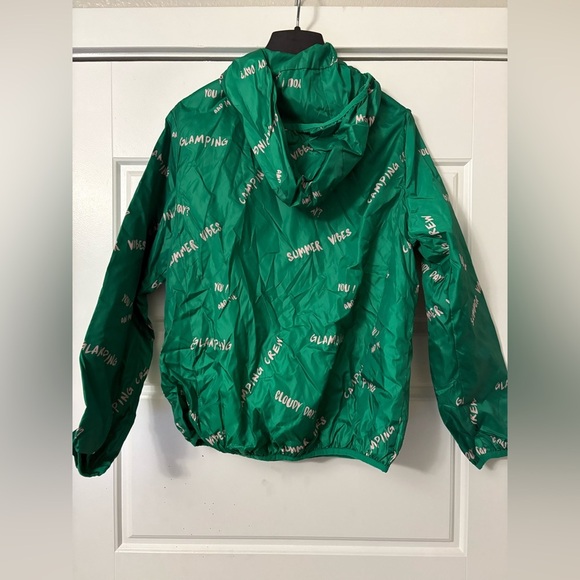 NWT Zara Girls‎ Petite Women's Green Pink Text Hooded Windbreaker Jacket 11-12 - Picture 2 of 9